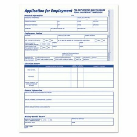 TOPS BUSINESS FORMS TOPS, Comprehensive Employee Application Form, 8 1/2 X 11, 25 Forms 3288
